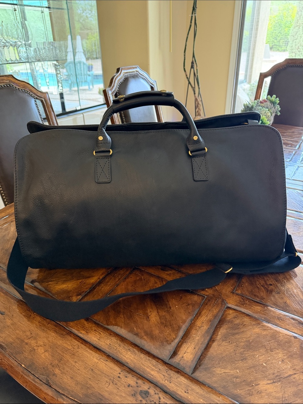 Bennett Winch Leather garment bag w/canvas duffel bag
